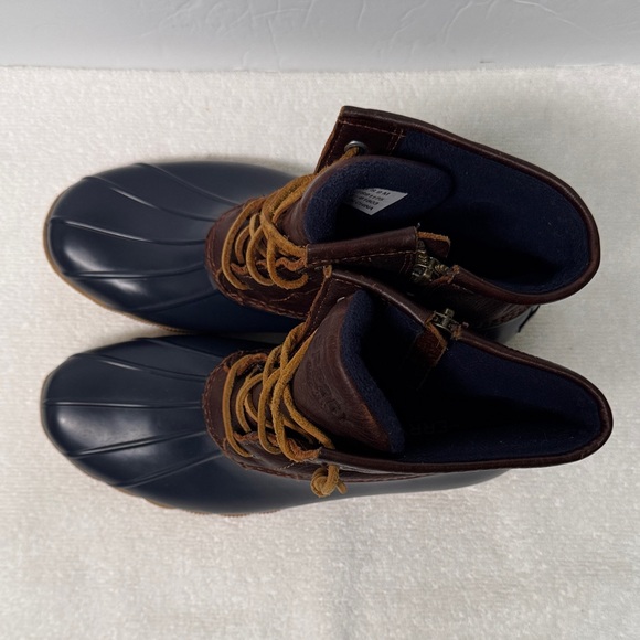 Sperry Women’s Saltwater Brown and Navy Duck Boots Size 9 - Picture 2 of 15